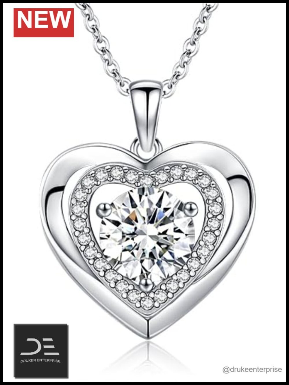 1-3 Carat Moissanite Double Heart Necklace with I Love You Engraving S925